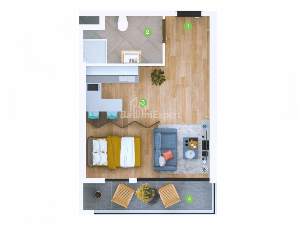 Apartment 33.8 m² - Sherif Khimshiashvili, Batumi, Georgia